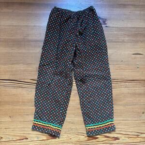 Vintage brown polka dot corduroy ribbon detail hem kids pants SIZE 6